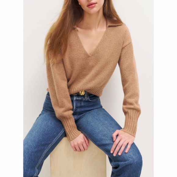 NEW Reformation Beckie Cashmere Collared Sweater Panko XL - Picture 9 of 16